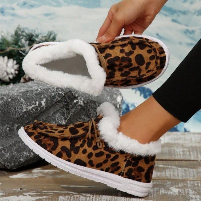 Women's Winter Thick-Soled Low-Cut Snow Boots - Plus-Size, Fleece-Lined & Thickened, Leopard Print, Warm
