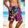 Men's Neon Tropical Style Printed Quick Drying Beach Shorts, Breathable, Fashionable, and Casual, Suitable for Beach Vacations