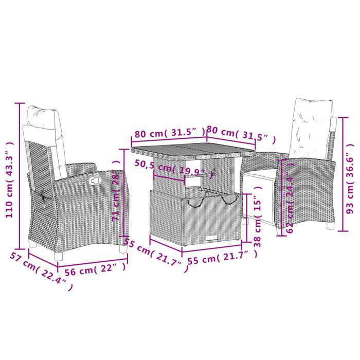 VidaXL 3-Piece Garden Dining Set with Cushions, Patio Table, Patio Furniture, Outdoor Furniture, Beige 3277411