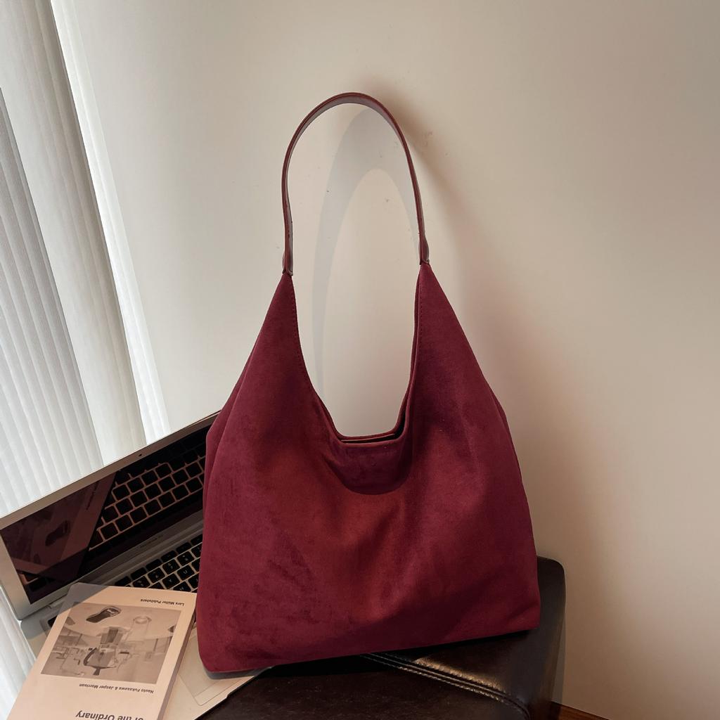 Retro Soft-faced Suede Bread Bag Women's 2025 New Spring Popular Large-capacity Shoulder Bag Fashion Bucket Bag
