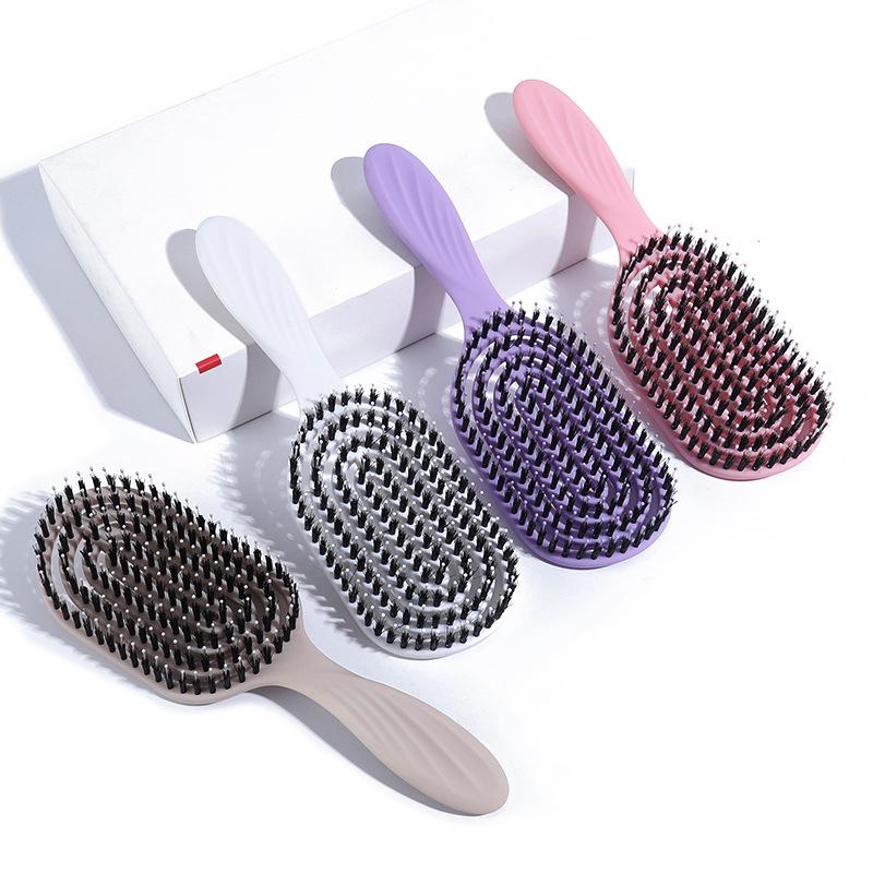 Portable Boar Bristle Paddle Brush: Fluffy Styling, Wet/Dry Use, Massage & Smooth Hair Comb