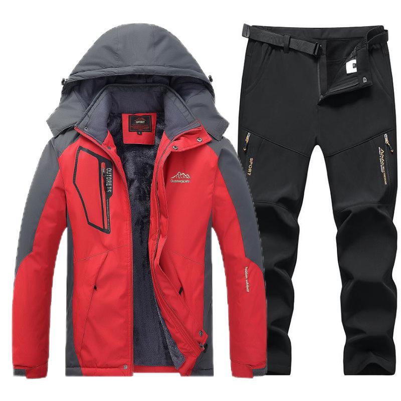 

Мужская куртка для занятий спортом на открытом воздухе, толстая теплая свободная модель с плюшевой подкладкой, осенне-зимний костюм, лыжный костюм, софтшелл, брюки с плюшевой подкладкой, чехол XXXL красный