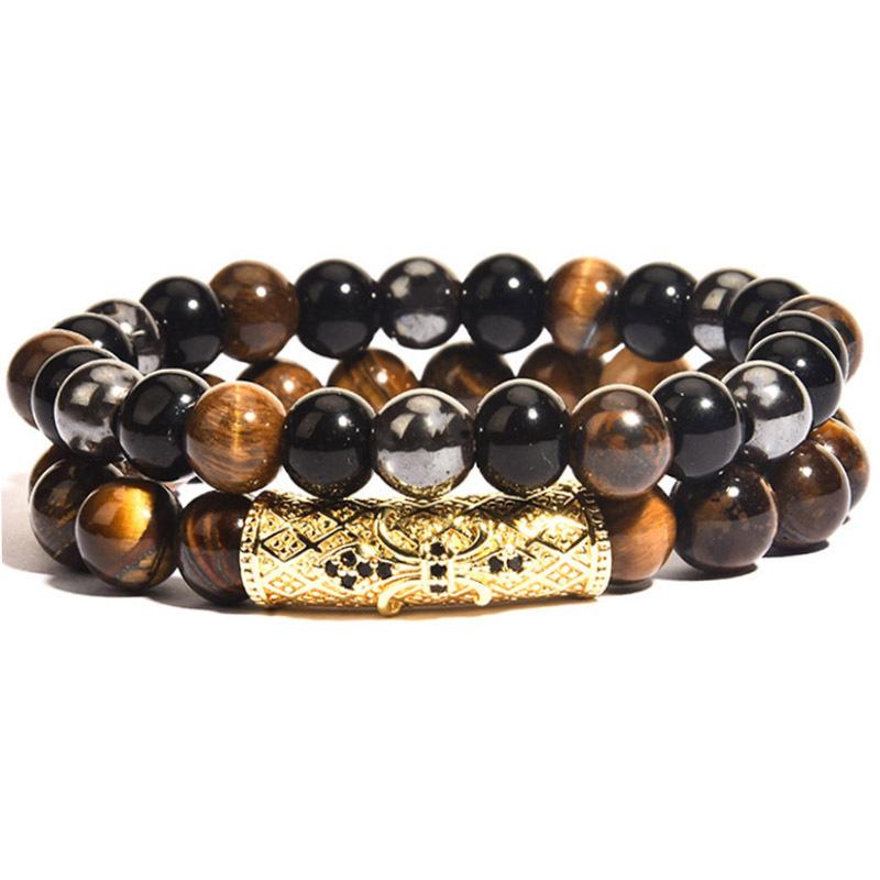 

Copper Micro-Paved Beaded Bracelet with Diamond, Agate, and Tiger Eye Set