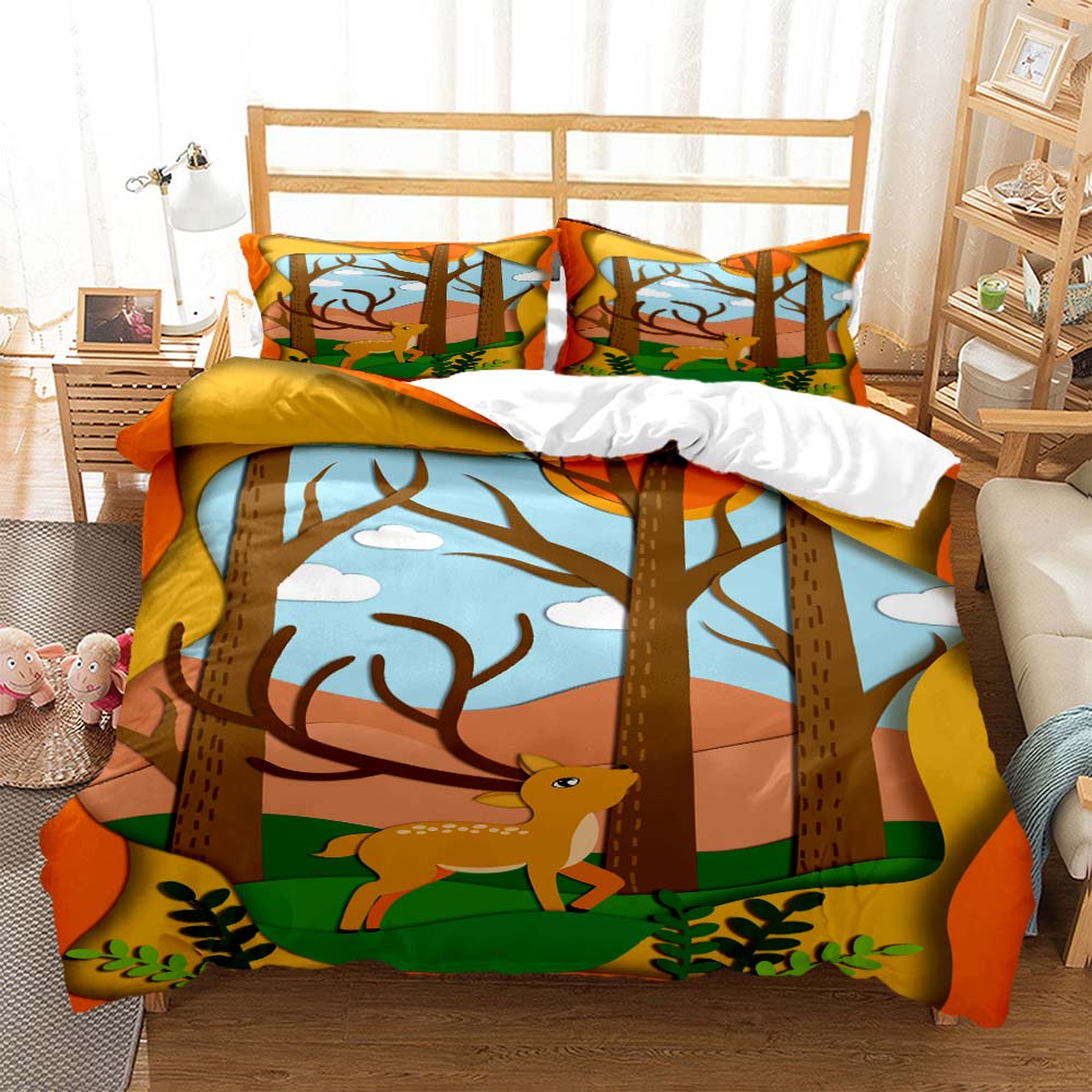 Forest Deer Digital Print Polyester Bedding Sets Child Kids Covers Boys Duvet Cover Set For Teens Bedding Set