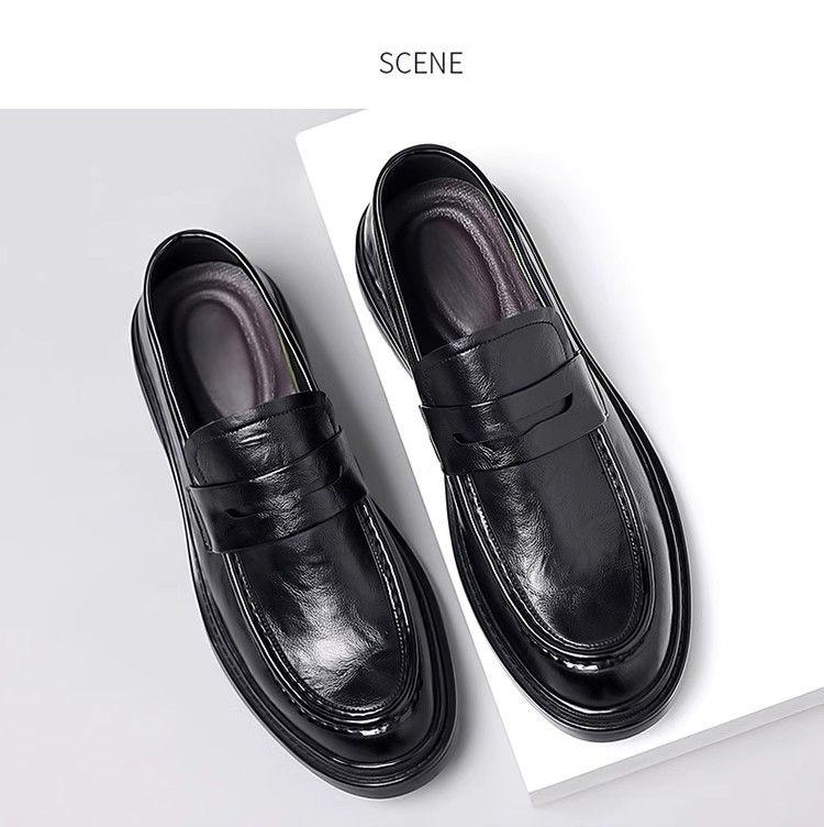 New Men's Leather Shoes Men's One-pedal Men's Business Wedding Interview Shoes Lace-free Platform British Casual Shoes