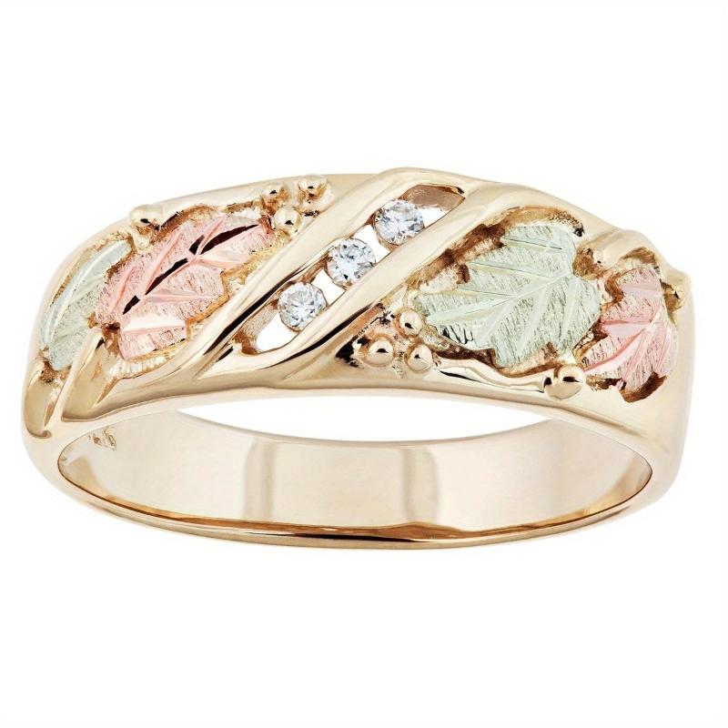 Vintage Luxury Golden Color Ladies Stacked Look Ring With Artificial Zircon Leaf Pattern Carving Fashion Ring Jewelry Gifts