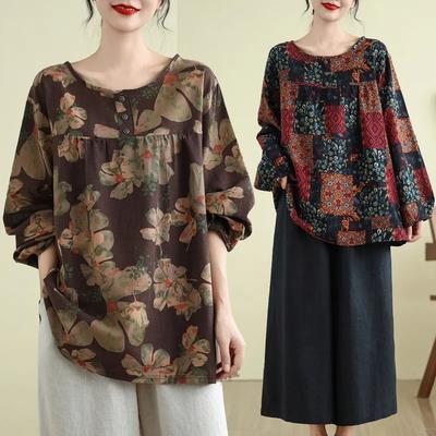 Tops Damen Baumwolle Sommer Große Größe T-Shirt Polo Neck Lose Bedruckte Casual Pullover T-Shirt Top