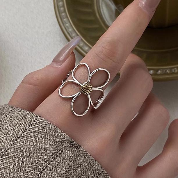 PANJBJ 925 Silver Line Crossing Ring for Women Punk Hip Hop Exaggerate Trend Adjustable Jewelry Party Gift