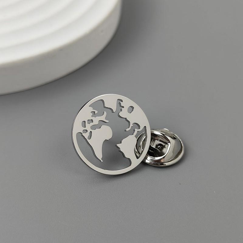 World Map Brooch Cufflinks Dual-use Geometric Hollow Clothing Accessories 14k