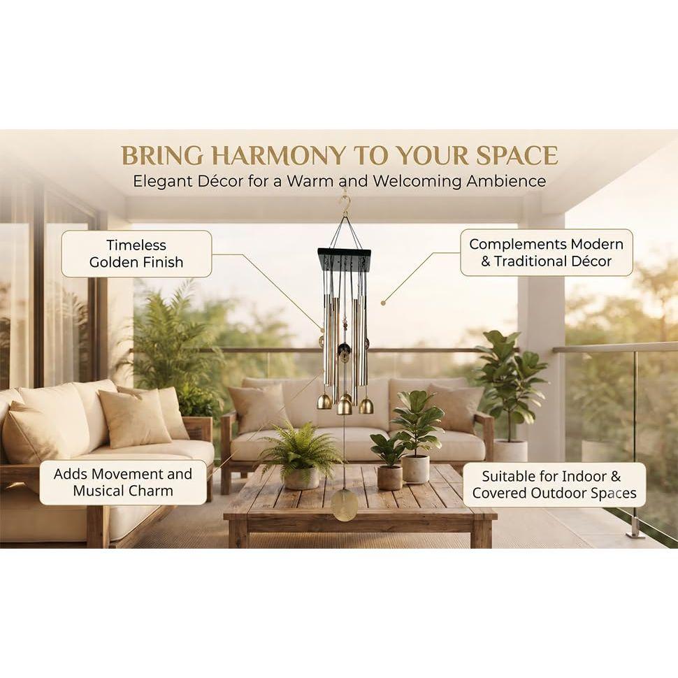 Wind Chime | Wind Chimes for Balcony | Wind Chimes for Home Positive Energy | Home Decoration(Golden,Pipe & Hanging Bells)