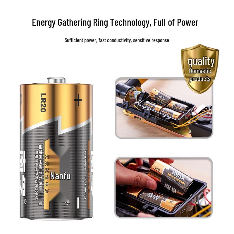 Nanfu D Size 1.5V Alkaline Batteries (20-Pack) CN plug (adapter included)