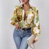 European and American women's clothing new tops, lapel bubble long-sleeved loose printed shirt