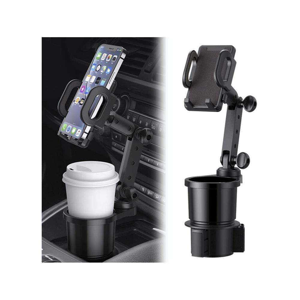 YZMA GLOBAL 2-in-1 Car Cup Holder & Phone Mount – Universal Adjustable Auto Stand with 360° Rotation & Expandable Drink Holder – Secure Fit for Most