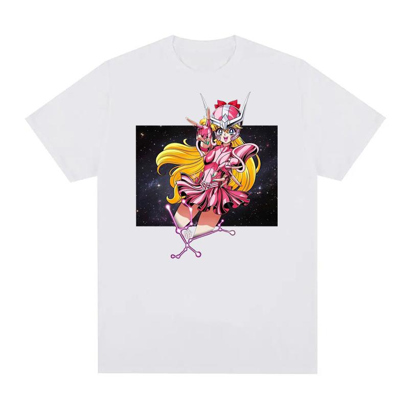 Summer Print  Anime  T Shirts Men Women Saint Seiya O Neck 100% Cotton Unisex Tops EU Size Harajuku Tops Boys Clothes