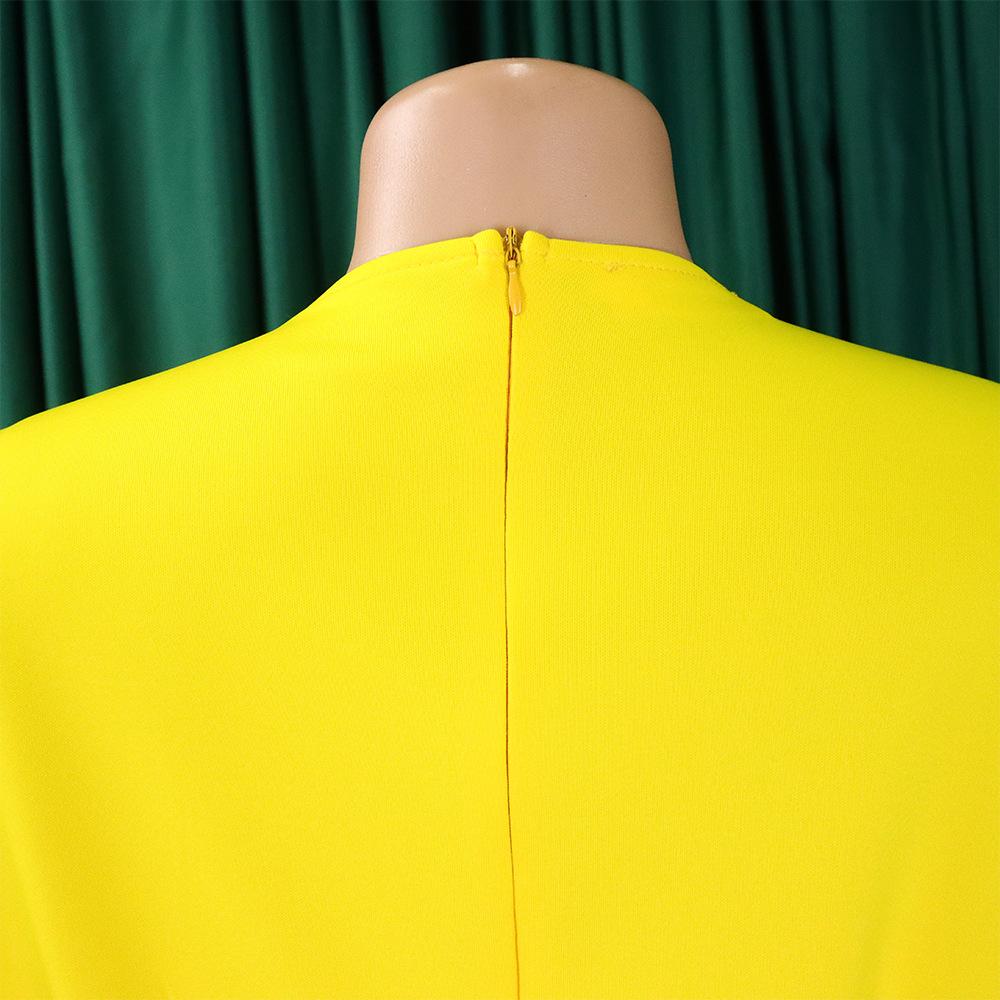 Large Size Women Summer Fashion Solid Dress Ladies Sexy One Piece V Neck Slit Dress with Belt