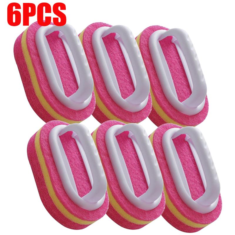 6/3/1Pcs Household Cleaning Brush with Handle Sponge High-Density Thick Scouring Pad Kitchen Bathroom Toilet Wall Clean Brush