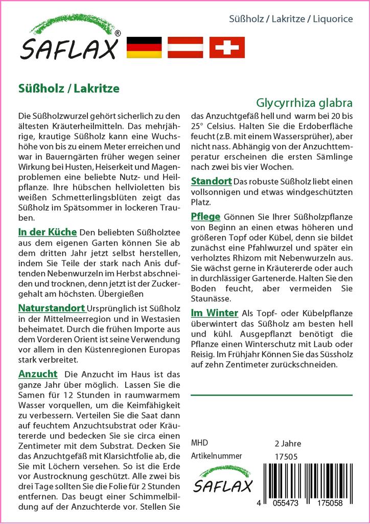SAFLAX Lékořice - 30 semen - Se substrátem pro lepší pěstování - Glycyrrhiza glabra