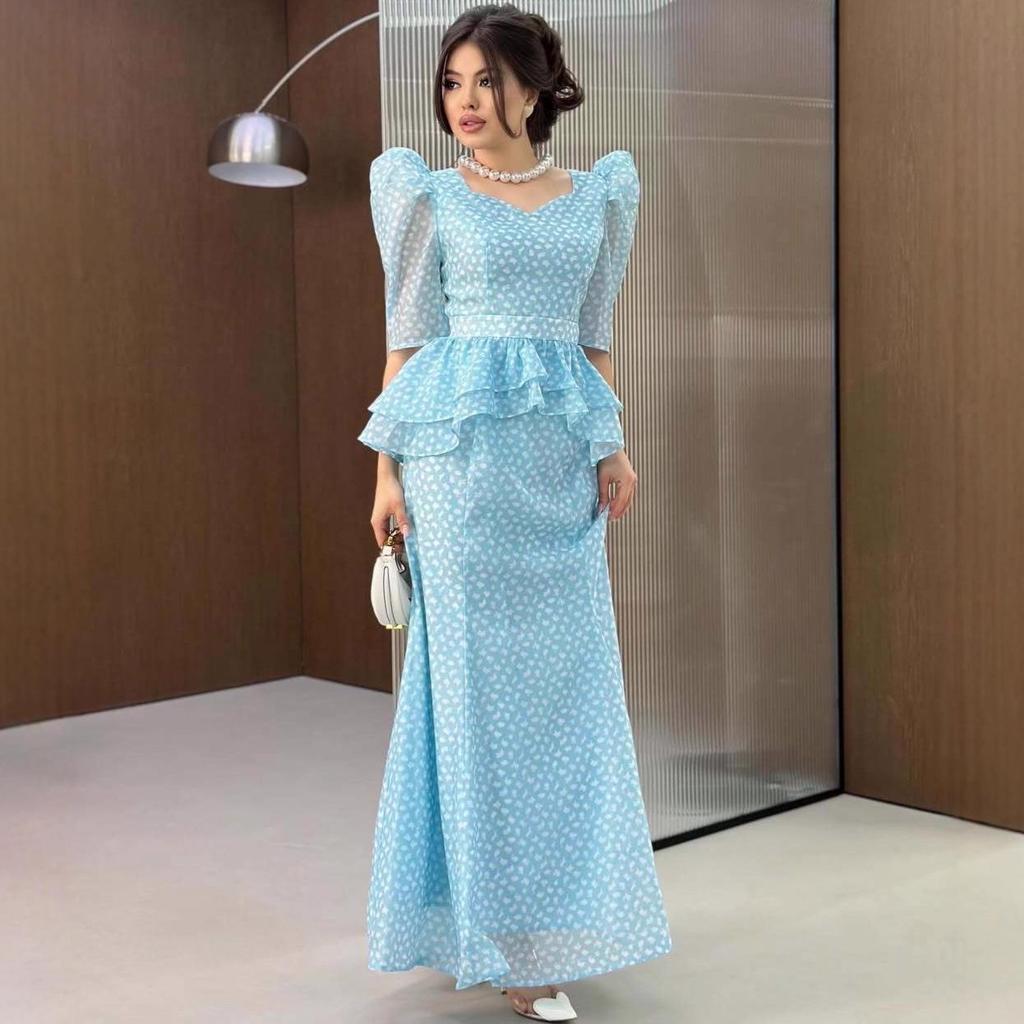 2025 Summer European & American French Floral Slimming Top & Long Skirt Set for Women