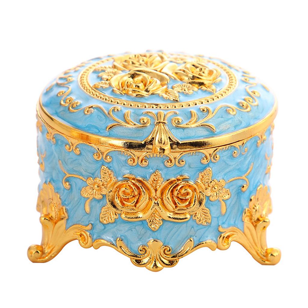 Retro Metal Enamel Jewelry Holder Elegant Desktop Decorative Box With Spacious Interior For Gemstones Storage