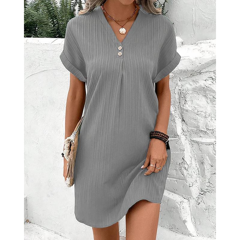 Abito elegante tubino corto da donna Abito estivo a maniche corte con scollo a V Abiti da spiaggia semplici da festa leggeri