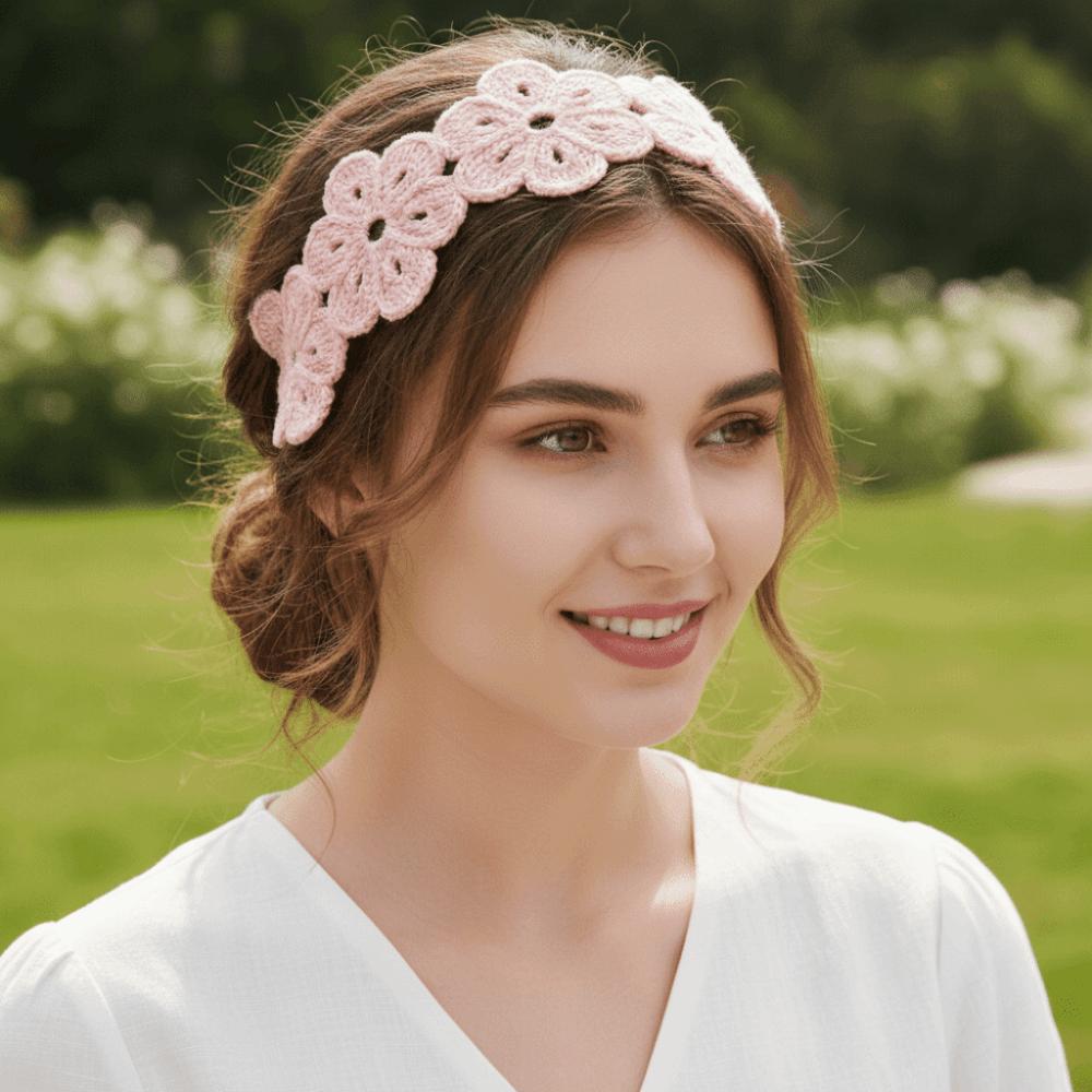 Solid Color Knitted Flower Hair Band Headwrap Hair Scarf Hair Accessories Knitting Headband Women