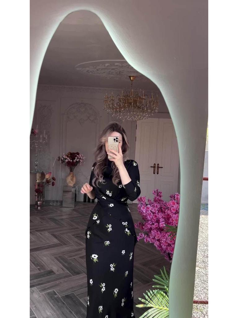 2024 Summer Women's Floral Print Loose Fit Crew Neck Skirt Set