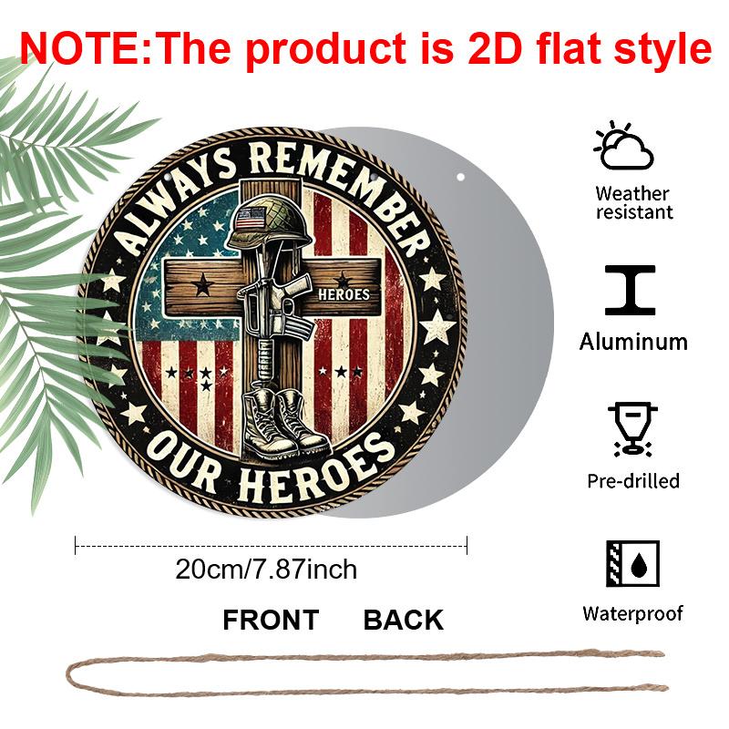 2D Flat, 1pc 7.87 Round Metal Sign | Patriotic Army Boots & Cross Iron Wall Art | Vintage Style, Wall Hanging, Suitable for Indoor & Outdoor Use in