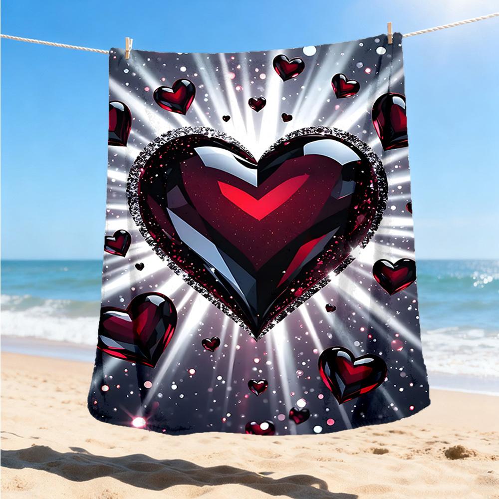 

1pc Heart Crystal Decor Outdoor Flannel Blanket Soft All Season Polyester Throw , Perfect for Picnics & Travel , Picnic Accessory 80x120cm