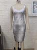 Gold Spaghetti Strap Bodycon Dress, High Waist Evening Wear