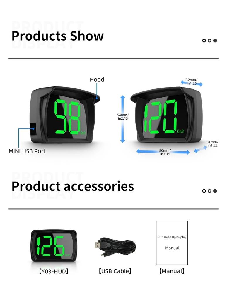 Y03 Car Universal HUD Head Up Display Digital Speedometer Projector Km/h Big Font Speed Meter Displayer Auto Electronic Part