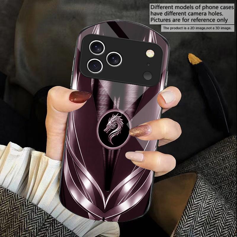 Golden dragon pattern gray For iPhone 17 16 15 14 Pro 13 Plus 12 mini 11 Pro Max XR X S 7 8 Elliptical Tempered Glass Phone Case