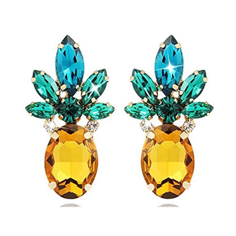 Earrings Pineapple Vibrant Colour Jewellery With Crystal Glass Beads