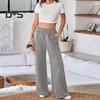Damenhose, elastisch, hohe Taille, gerades weites Bein, lange Hose, einfarbig, lockere Passform, lange Hose mit Taschen, für den Alltag