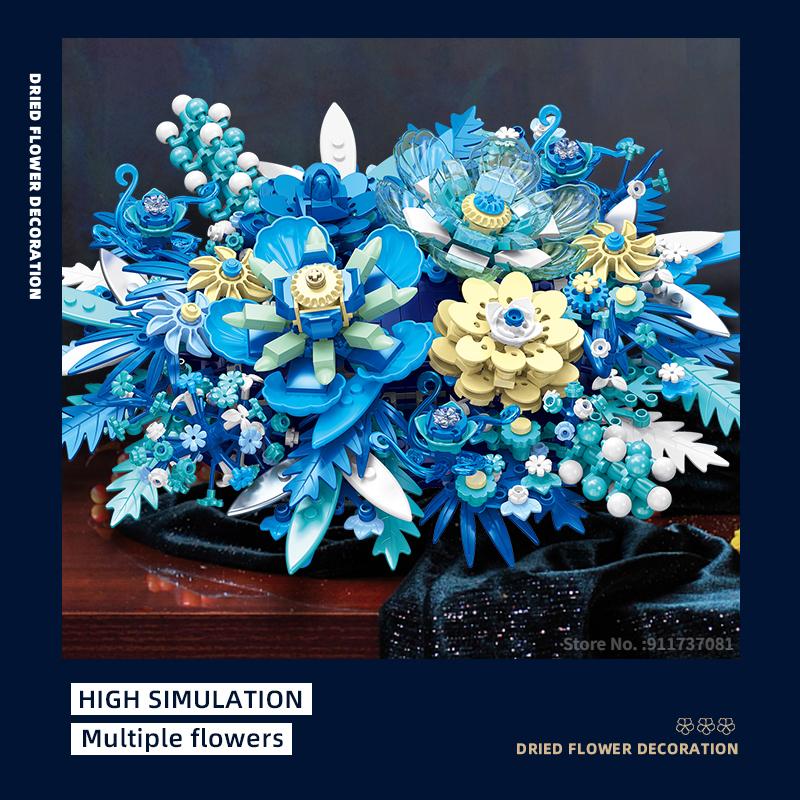 Věčná Láska Modrá Kytice Květin Sběratelská Stavebnice Květiny Model Kostky Hračky Kreativní Nástěnné Umění Domácí Dekorace Dospělý