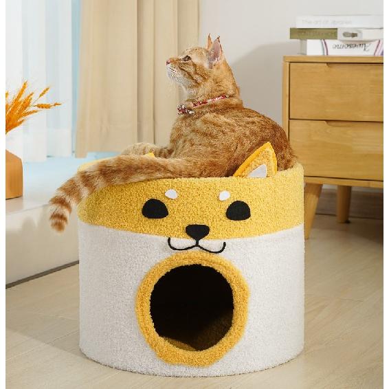 MUYG Covered Cat Bed Cube House With Scratch Pad - Large Foldable Hideaway For Indoor Cats (Navy Blue) - View #9