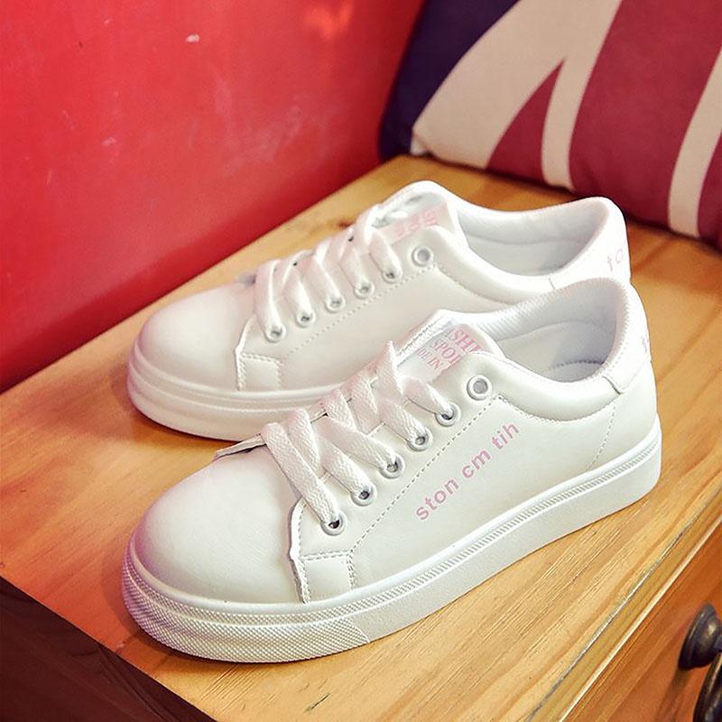 Timeless White Korean Female Flat Leather Sneaker For Sports And Students