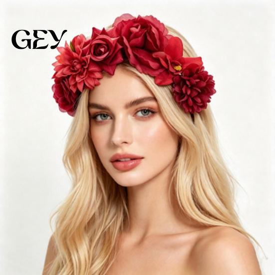 Comfortable Anti-slip Headband 3D Flowers Hair Hoop, Halloween Party Headband, Simulated Flower Rose for Vacation Dance Accessories Gift Multi-color