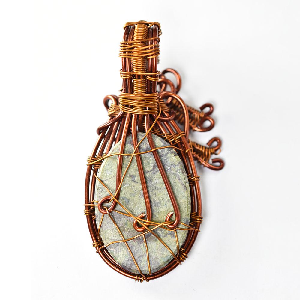 89.90 Ct Natural Jasper Oval Shape Copper Wrapped Pendant for Him Gemstone Jewelry Gift