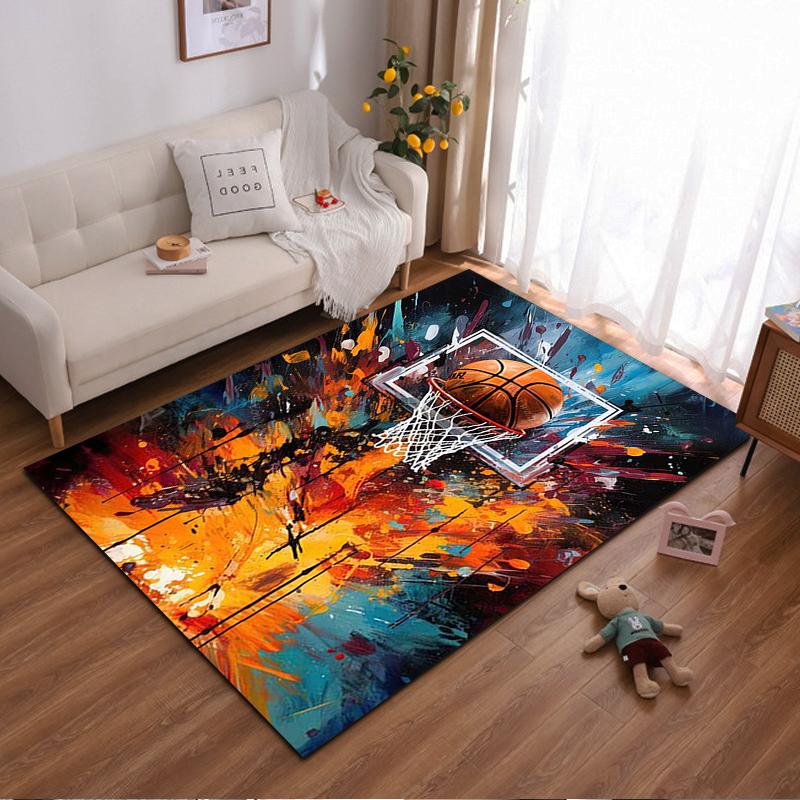 "Colorful Basketball Art Rug with Hoop and Splatter Design Style" Suitable for use as an anti-slip for living room bedroom sofas