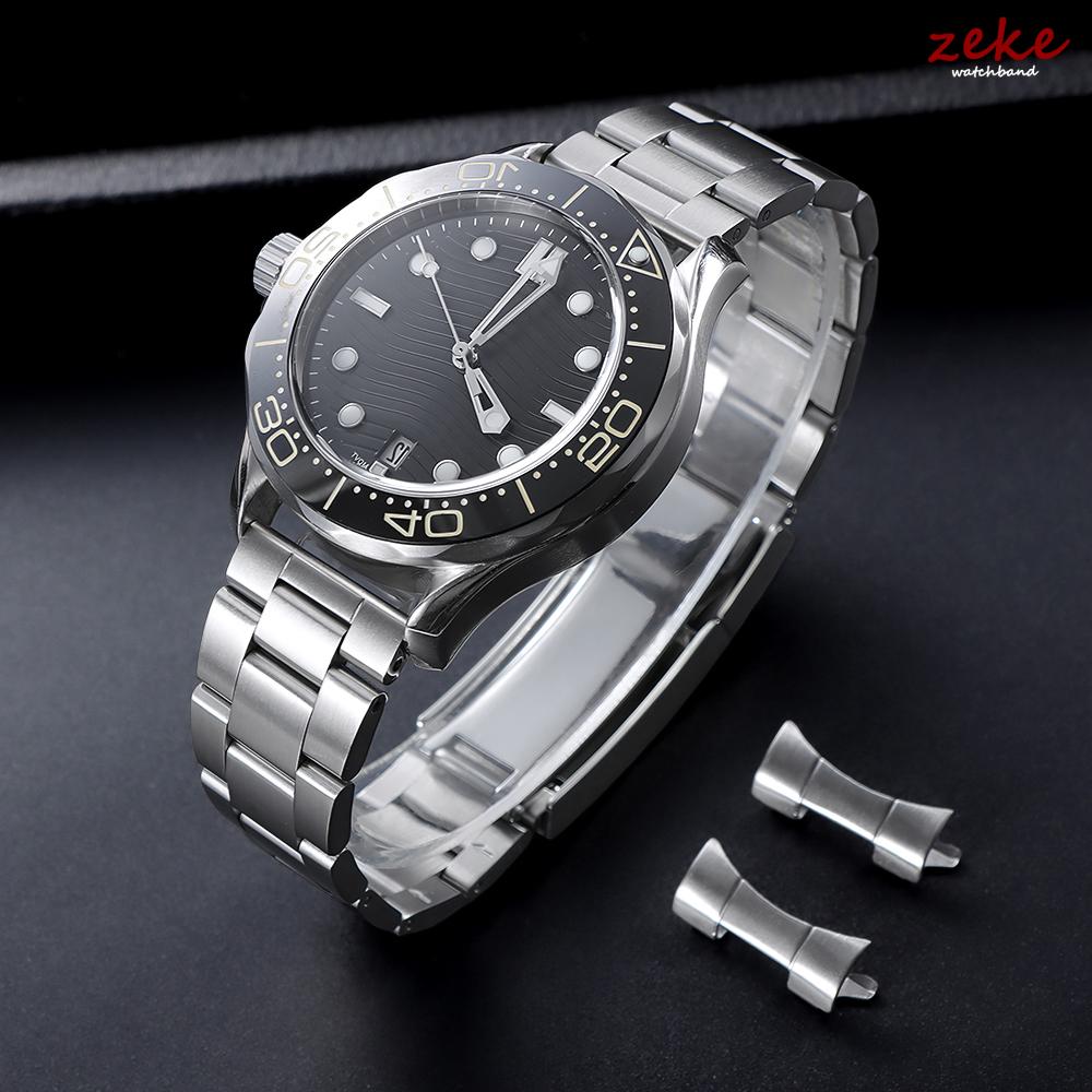 Luxury Solid Stainless Steel Watch Band 20mm Curved Flat Strap Silver Gold Black Bracelets Folding Buckle Wristband for Rolex