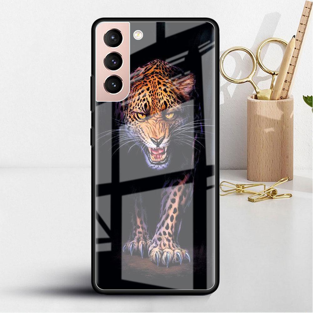 Glass Case For Samsung Galaxy S22 S20 FE S21 Plus Phone Cover S10 5G S9 Note 20 Ultra 10 Lite Shell Wolf Lion Animal