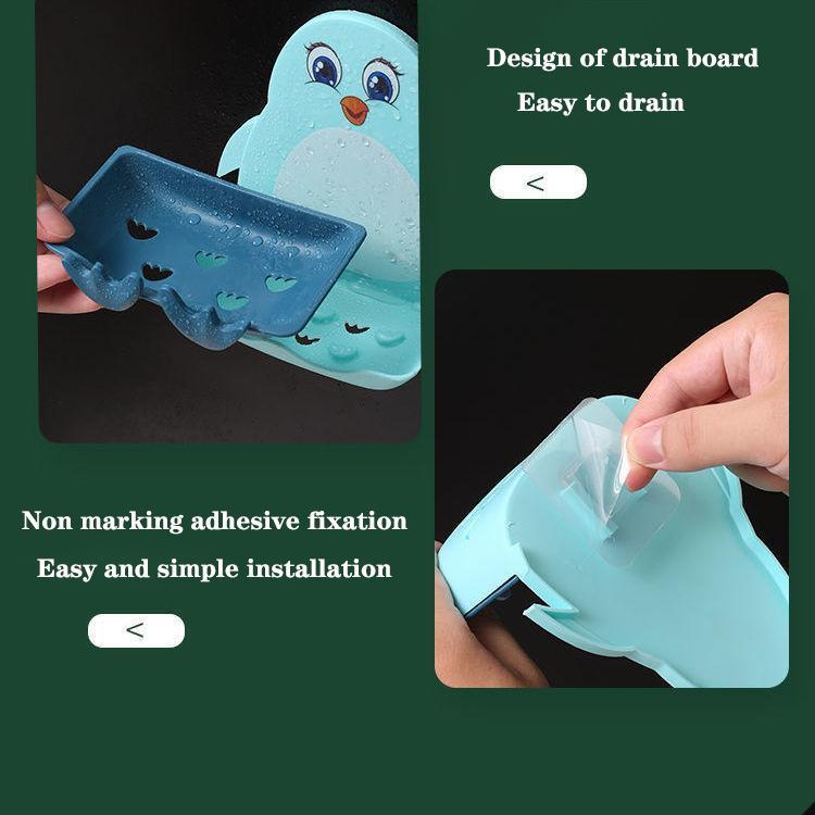 Bathroom Household Perforated Little Penguin Drain Toilet Soap Box Wall Mounted Soap Dish Toilet Suction Cup Storage Soap Box