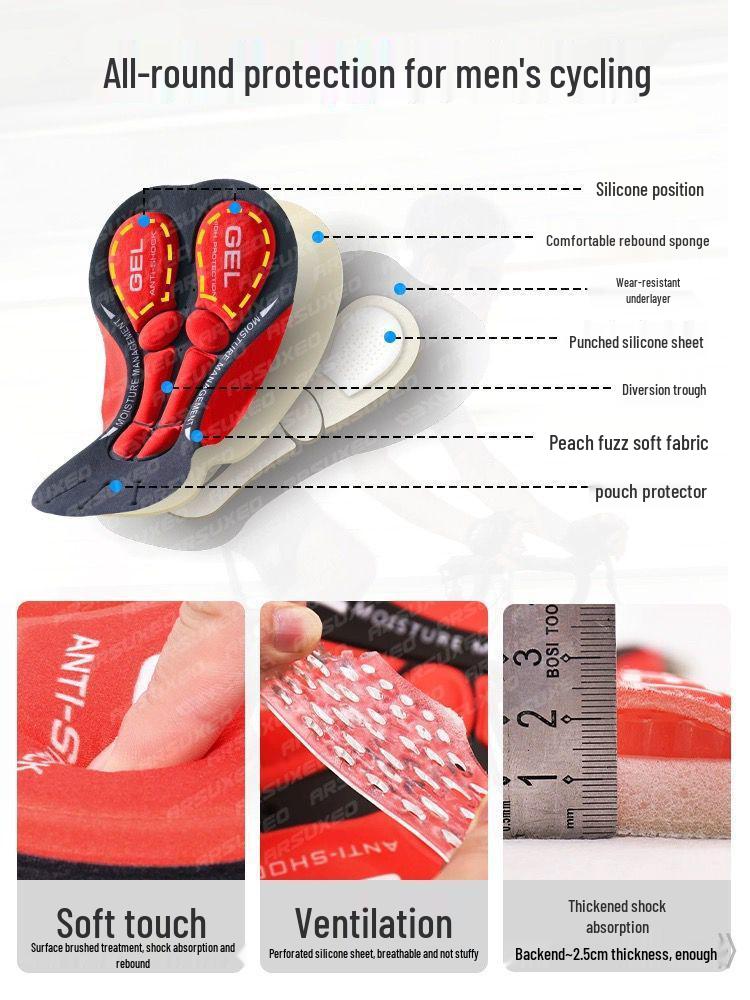 Men's Shock-Absorbing Silicone Cycling Shorts - Plus Size, Four-Season Wear