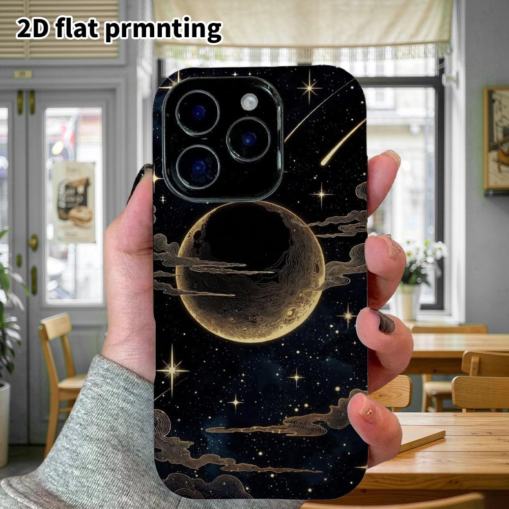Phone Case: 2D Flat Design Suitable for iPhone 18, 17, 16, 15, 14, 13 Pro Film Protective Case, Couple Style, Moon and Starry Sky, Christmas and Hallo