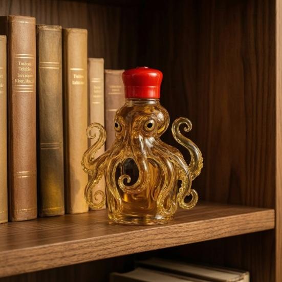Caraffa in Vetro Polpo, Bottiglia per Whiskey Soffiata a Mano a Forma di Calamaro, Dispenser per Liquori Animale 3D per Home Bar, Regalo Unico per Uomini Papà