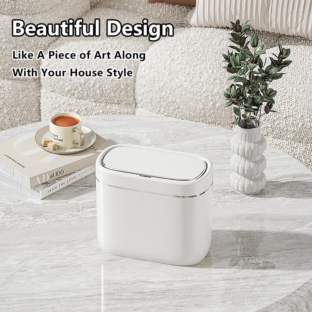 ONEKA Touchless Desktop Mini Slim Trash Can Motion Sensor Induction Trash Can with Lid Smart Trash Bin Office