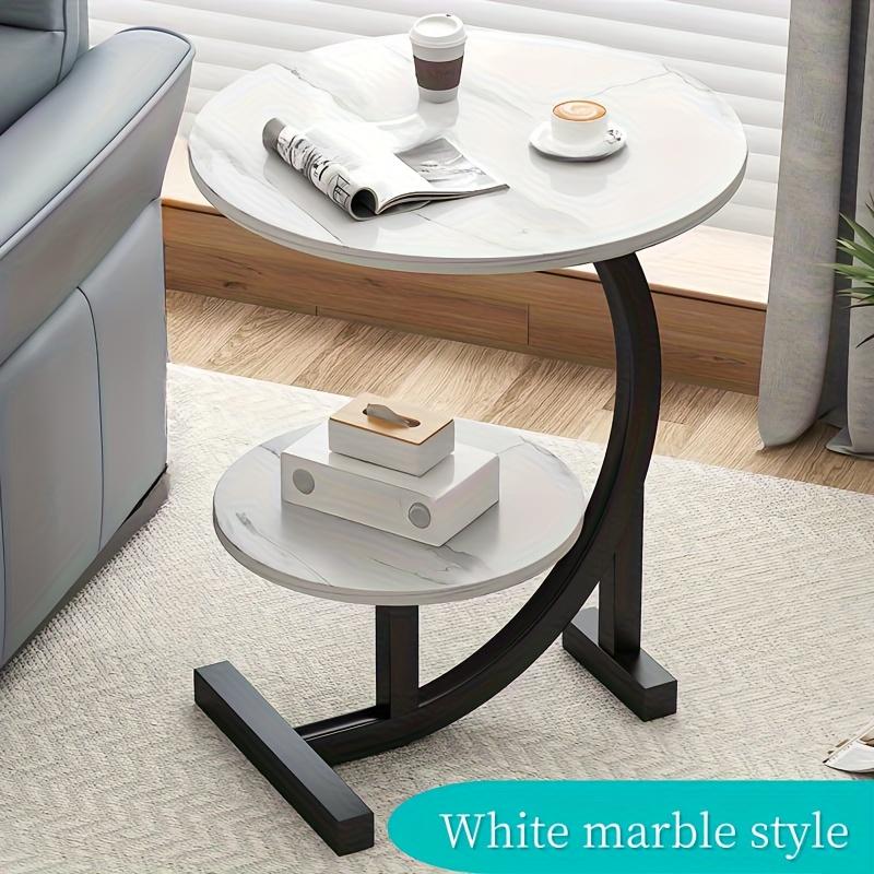 Modern Iron & Wood Side Table: White Marble Top, Storage Shelf, Space-Saving for Bedroom/Living Room, Easy Assembly.