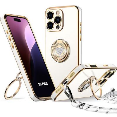 Protective Case - BOOLING - for iPhone 16 Pro - Soft Silicone - Stand Ring - Lanyard Included