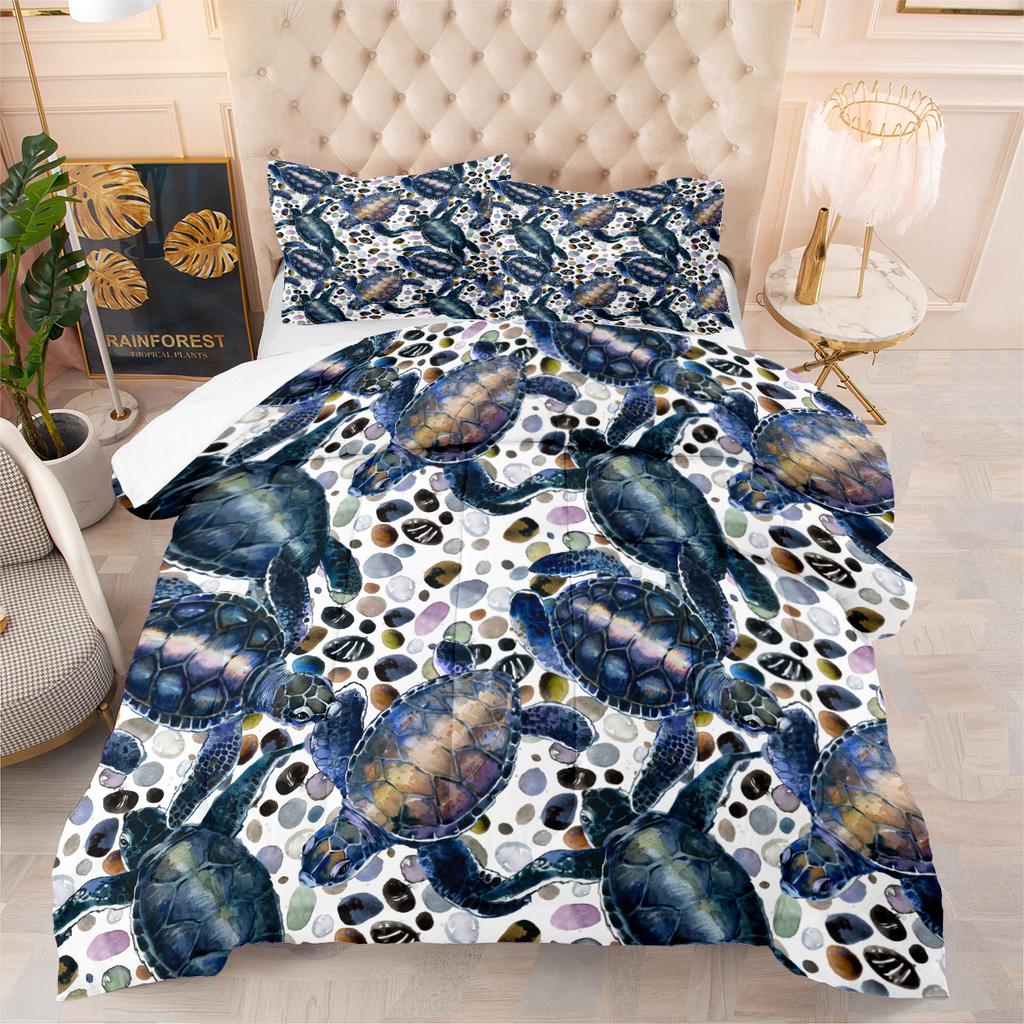 Colorful Sea Turtle Digital Print Comforter Set - 3 Piece Bedding Set