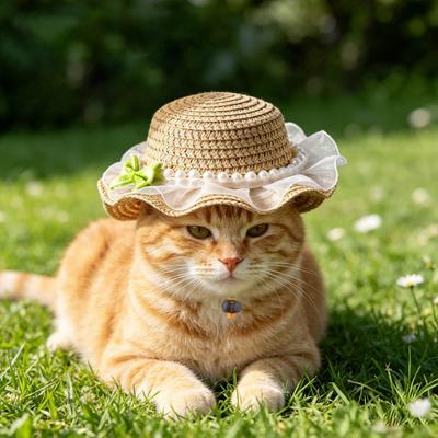 Scalloped Pet Straw Hat Cute Lace Ruffled Cat Sun Hat Sweet Summer Sun Hat for Cats Small Dogs Outdoor Travel Camping